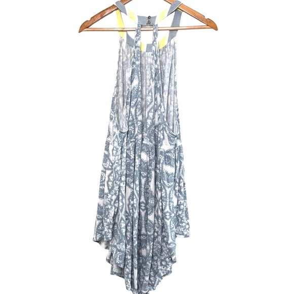 Free People Tunic Blue White Yellow Paisley Halter Neck Tiered Tank Top Size L - Picture 5 of 8